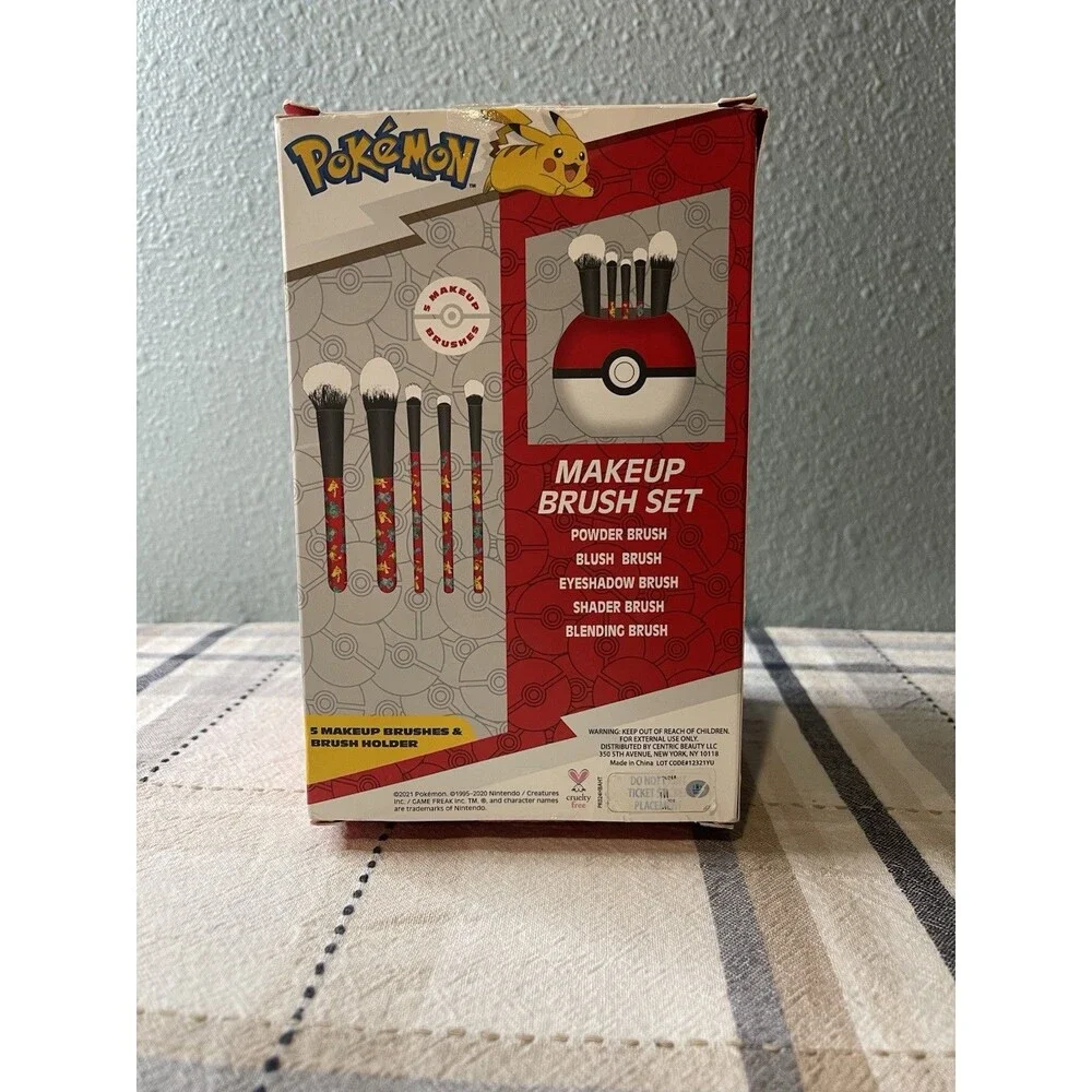 Pokemon Poke Ball Makeup Brush Set Includes 5 Brushes In a Pokémon Brush Holder